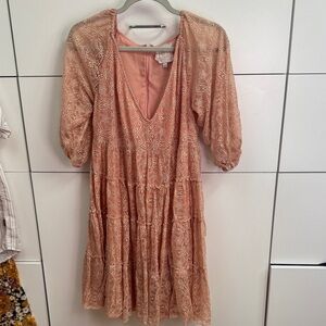 Johnny Was Peach Lace Midi Dress